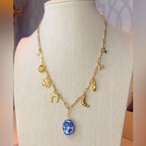 Sweetheart 🎀 painted ceramic charms necklace on 18kt gold plated 18.5 chain